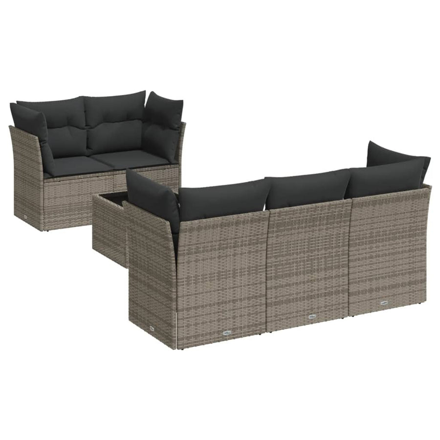 6-Delige Loungeset Met Kussens Poly Rattan Grijs