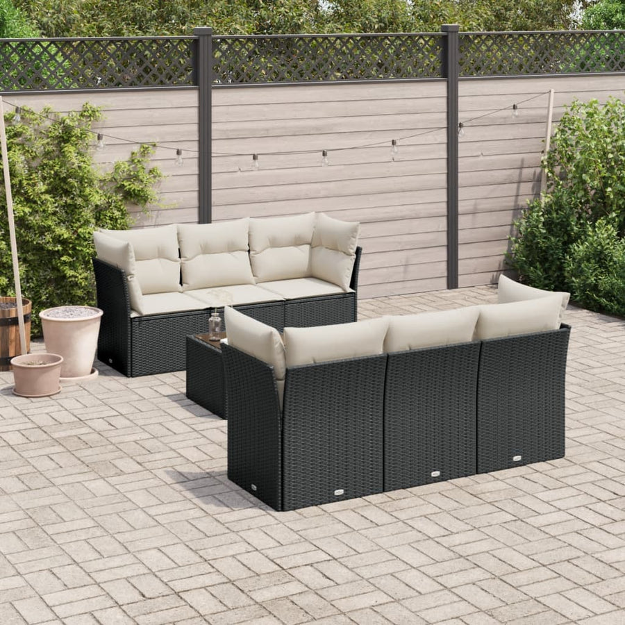 10-Delige Loungeset Met Kussens Poly Rattan Beige Blauw
