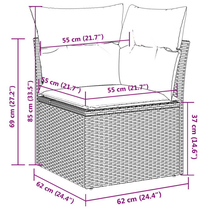7-delige Loungeset met kussens poly rattan beige