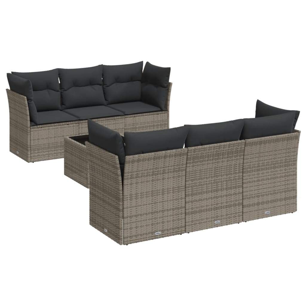 7-Delige Loungeset Met Kussens Poly Rattan Grijs