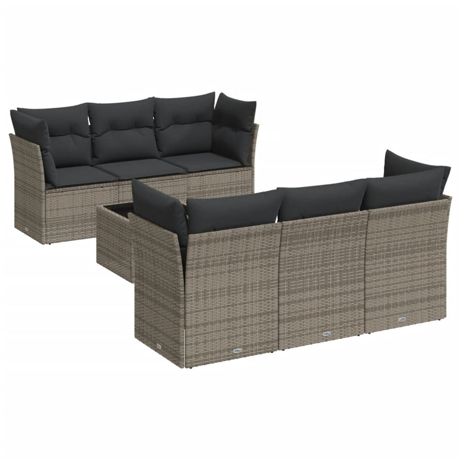 7-Delige Loungeset Met Kussens Poly Rattan Grijs