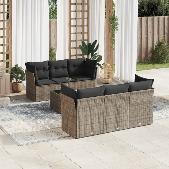 7-Delige Loungeset Met Kussens Poly Rattan Grijs