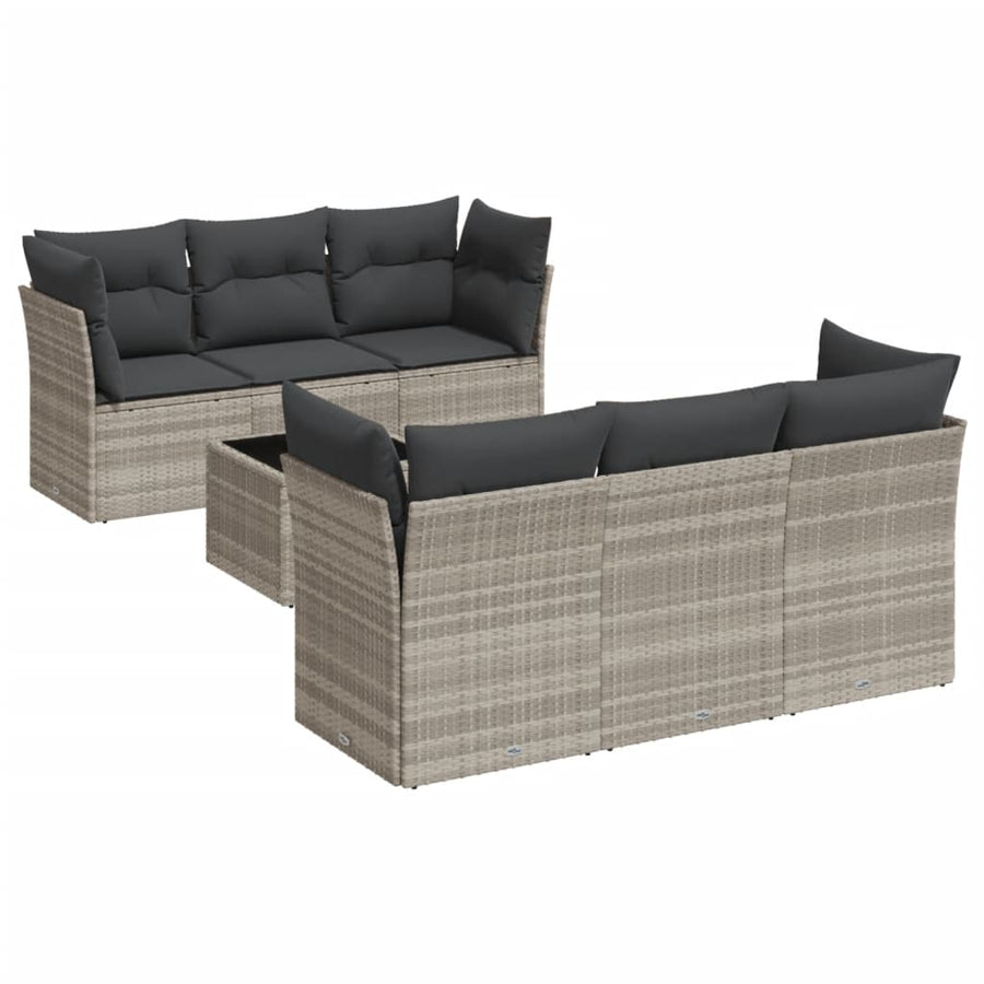 7-delige Loungeset met kussens poly rattan lichtgrijs