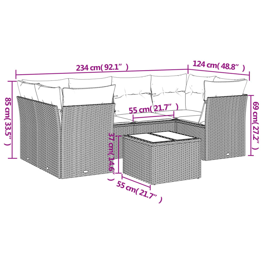 7-Delige Loungeset Met Kussens Poly Rattan Zwart