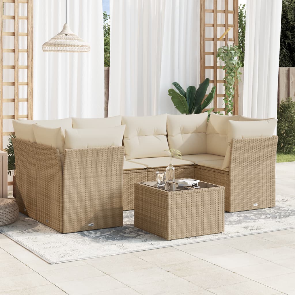10-Delige Loungeset Met Kussens Poly Rattan Beige Blauw