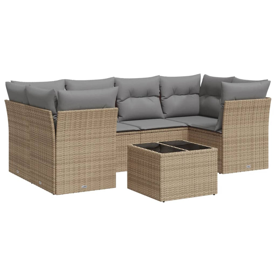 7-Delige Loungeset Met Kussens Poly Rattan Beige