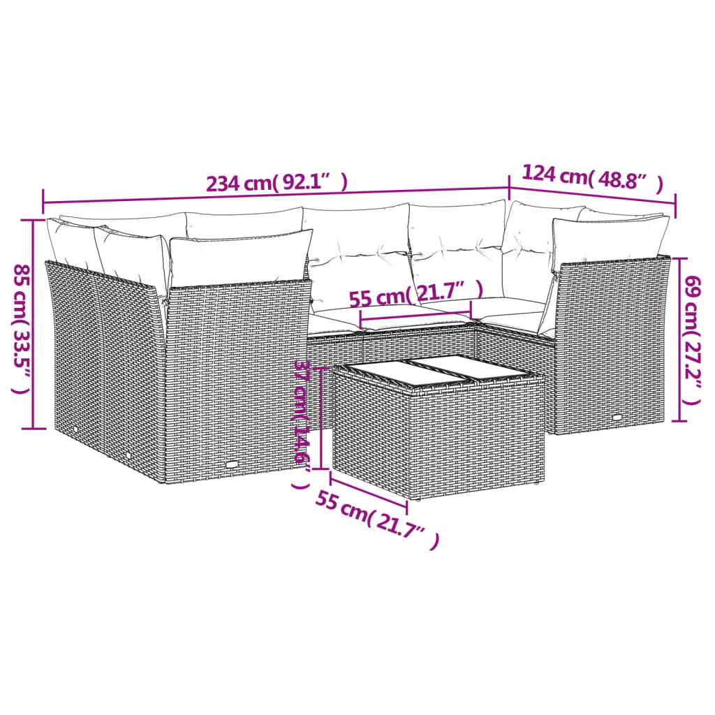 7-Delige Loungeset Met Kussens Poly Rattan Beige