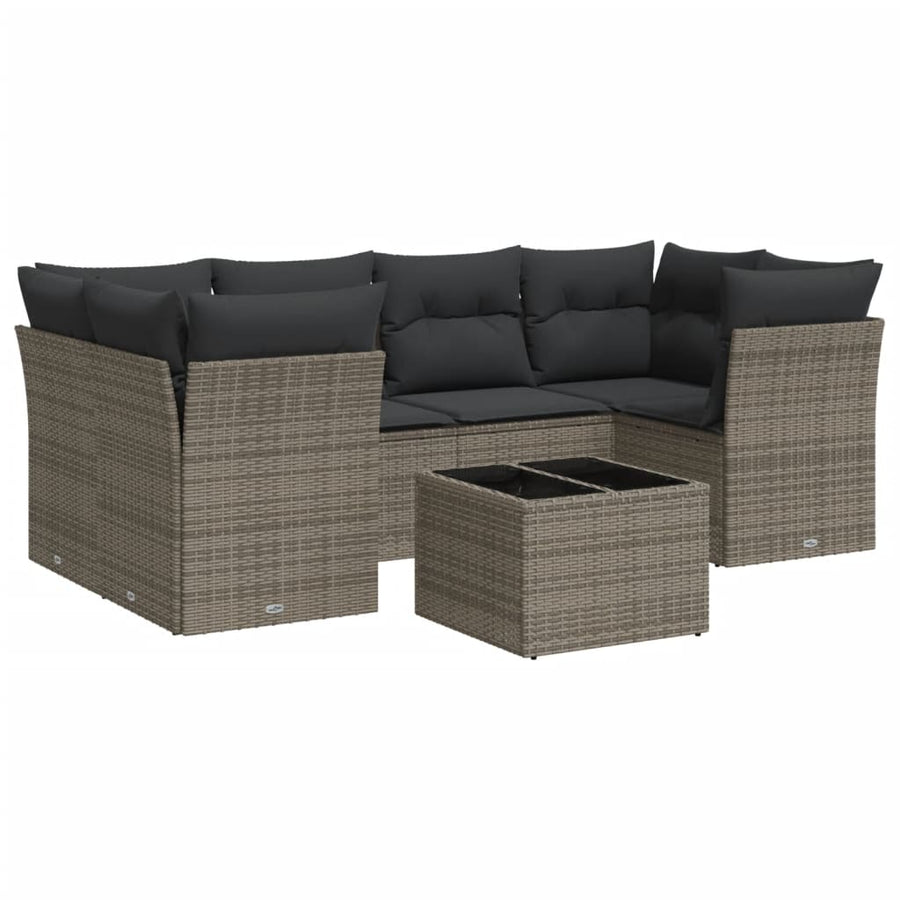7-Delige Loungeset Met Kussens Poly Rattan Grijs
