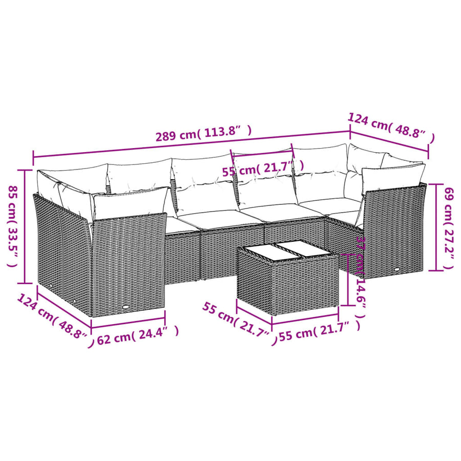 8-Delige Loungeset Met Kussens Poly Rattan Beige