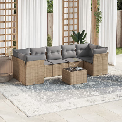 10-Delige Loungeset Met Kussens Poly Rattan Beige Blauw
