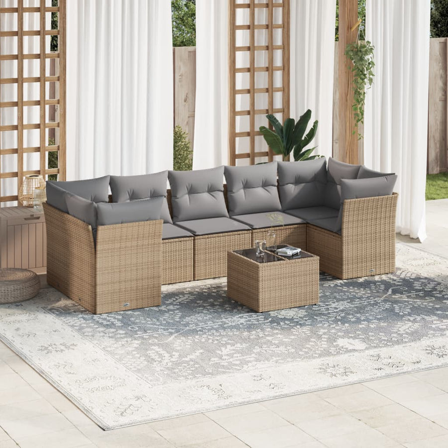 10-Delige Loungeset Met Kussens Poly Rattan Beige Blauw