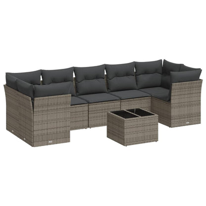 8-Delige Loungeset Met Kussens Poly Rattan Grijs