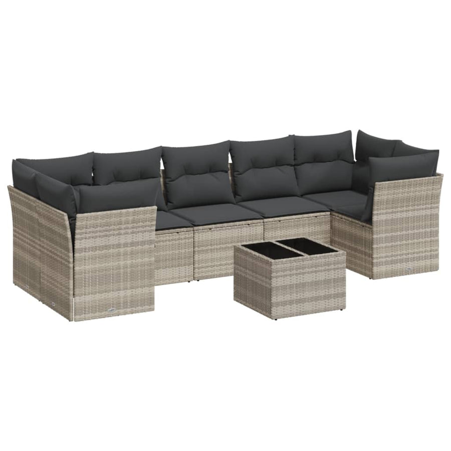 8-delige Loungeset met kussens poly rattan lichtgrijs