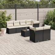 8-piece Lounge Set with Cushions Polyrattan Black