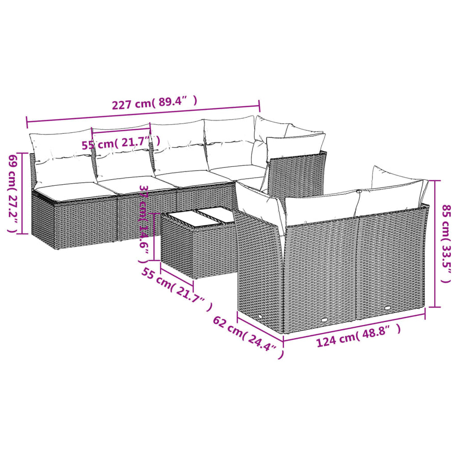 8-Delige Loungeset Met Kussens Poly Rattan Beige