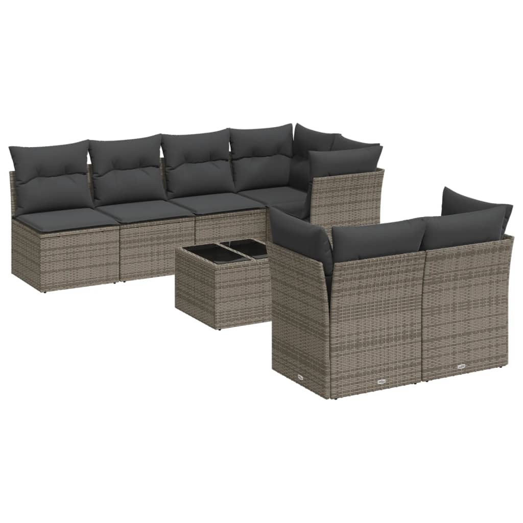 8-Delige Loungeset Met Kussens Poly Rattan Grijs