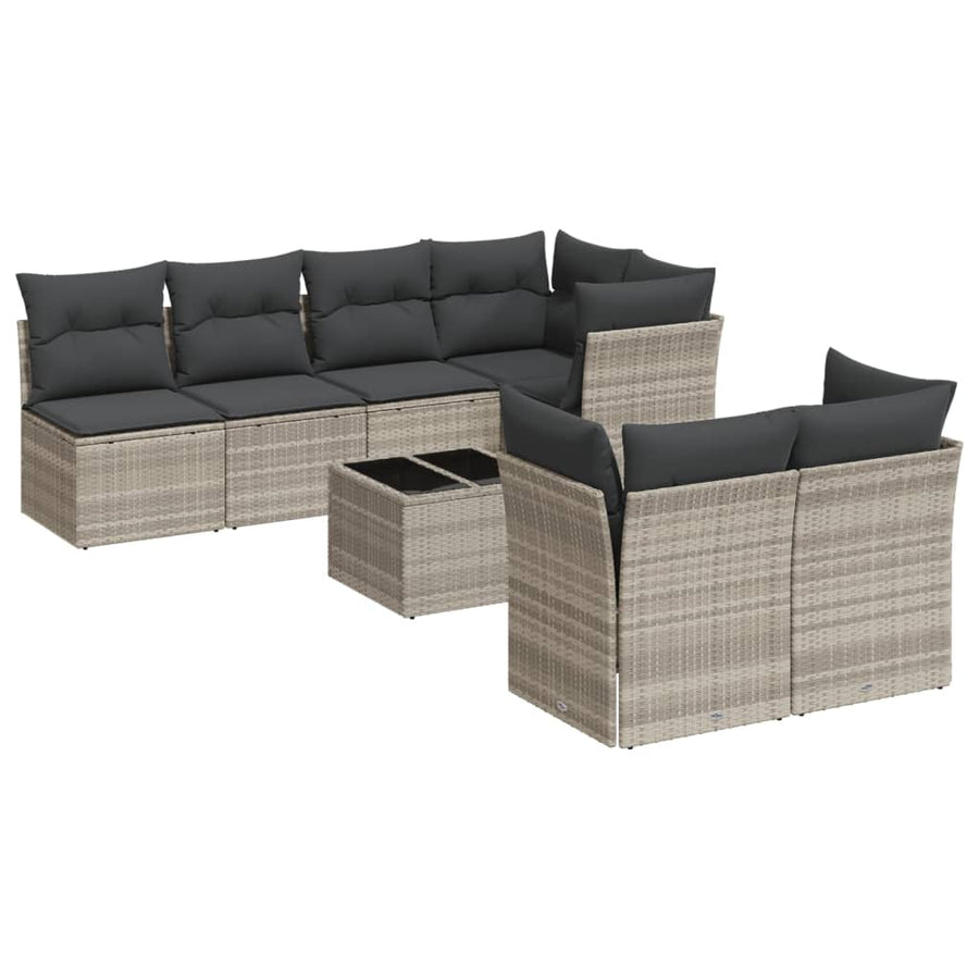 8-delige Loungeset met kussens poly rattan lichtgrijs