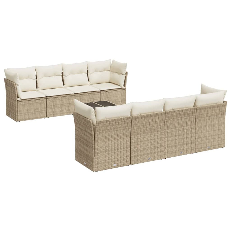 9-Delige Loungeset Met Kussens Poly Rattan Beige