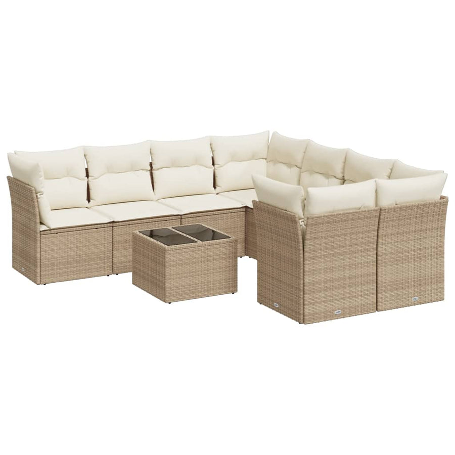 9-Delige Loungeset Met Kussens Poly Rattan Beige