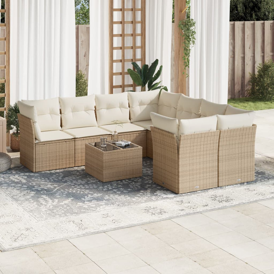 10-Delige Loungeset Met Kussens Poly Rattan Beige Blauw
