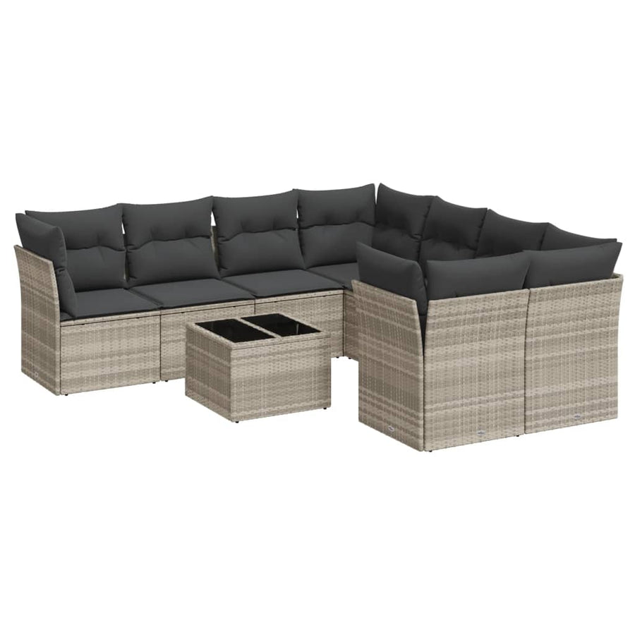 9-delige Loungeset met kussens poly rattan lichtgrijs
