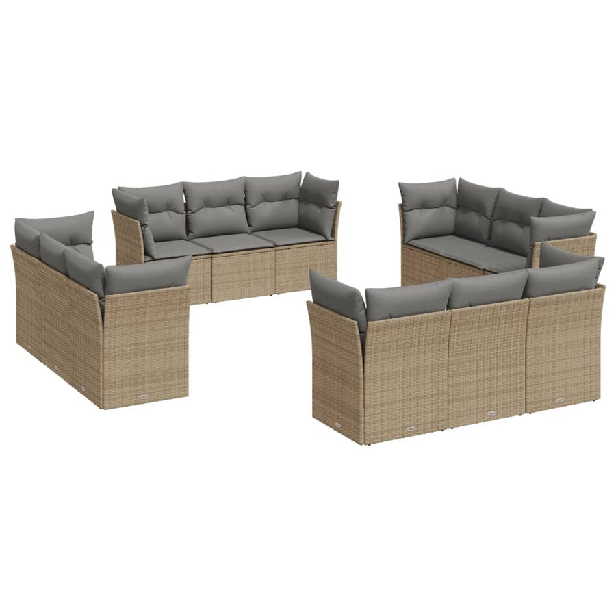 12-Delige Loungeset Met Kussens Poly Rattan Beige