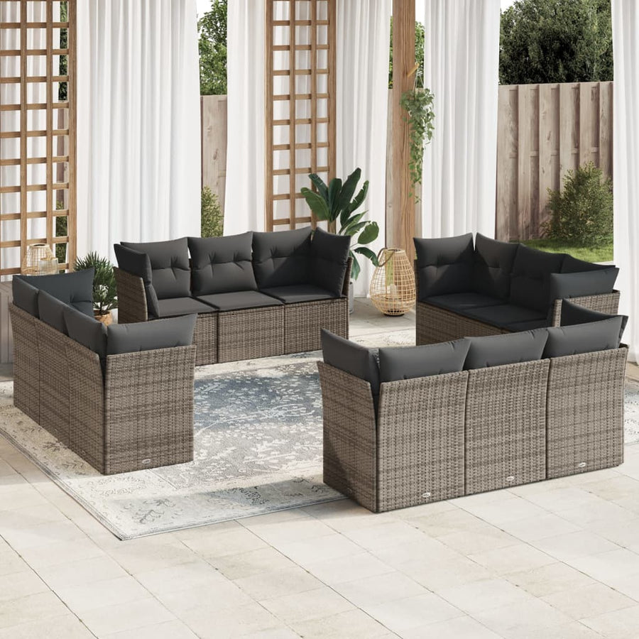 10-Delige Loungeset Met Kussens Poly Rattan Beige Blauw