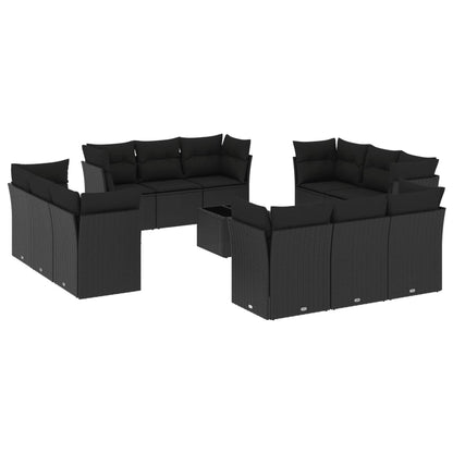 13-Delige Loungeset Met Kussens Poly Rattan Zwart