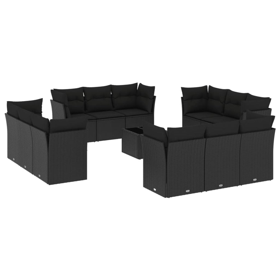 13-Delige Loungeset Met Kussens Poly Rattan Zwart