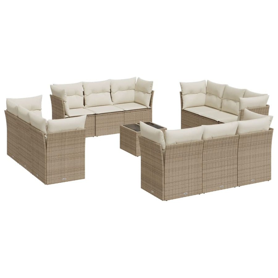 13-Delige Loungeset Met Kussens Poly Rattan Beige