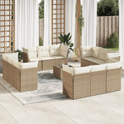 13-piece Lounge Set with cushions poly rattan beige