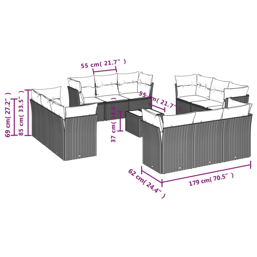 13-Delige Loungeset Met Kussens Poly Rattan Beige