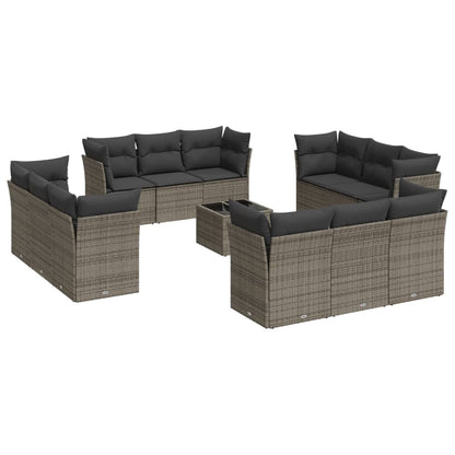 13-Delige Loungeset Met Kussens Poly Rattan Grijs
