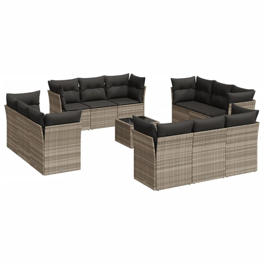 13-delige Loungeset met kussens poly rattan lichtgrijs