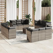 13-piece Loungeset with cushions poly rattan light grey