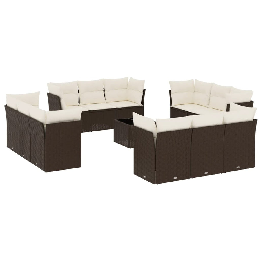 13-delige Loungeset met kussens poly rattan bruin