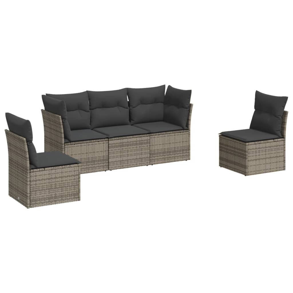 5-Delige Loungeset Met Kussens Poly Rattan Grijs