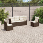 5-Piece Lounge Set with Cushions Poly Rattan Brown