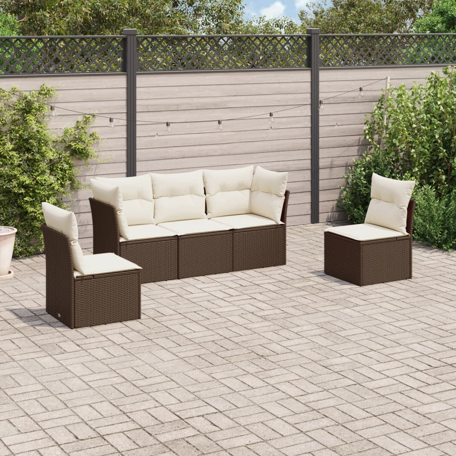 5-Delige Loungeset Met Kussens Poly Rattan Bruin