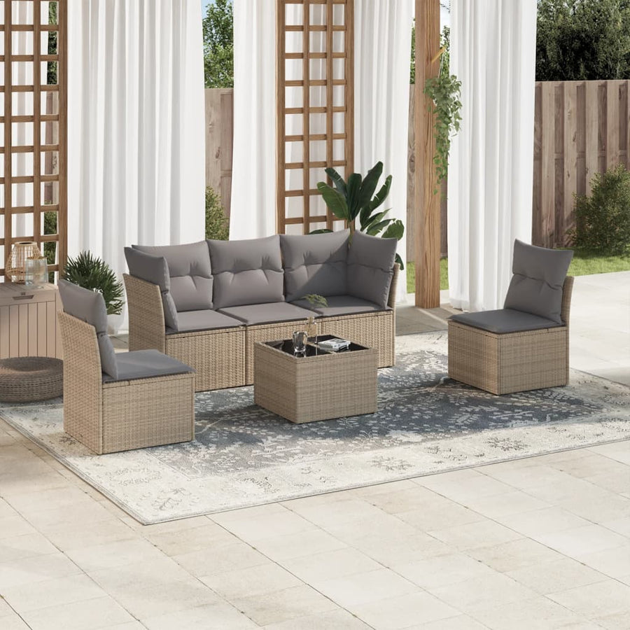 6-Delige Loungeset Met Kussens Poly Rattan Beige