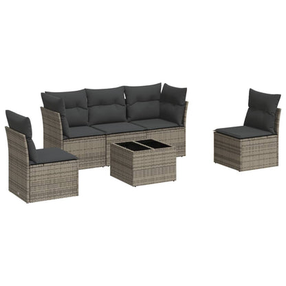 6-Delige Loungeset Met Kussens Poly Rattan Grijs