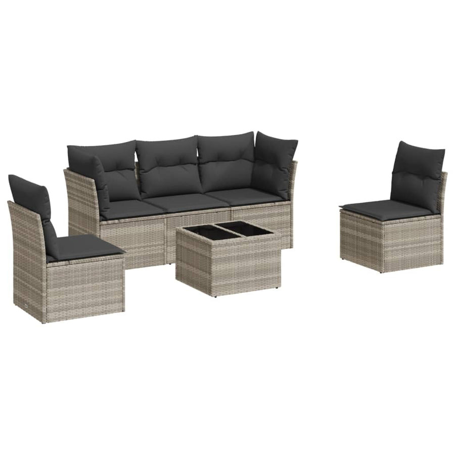 6-delige Loungeset met kussens poly rattan lichtgrijs