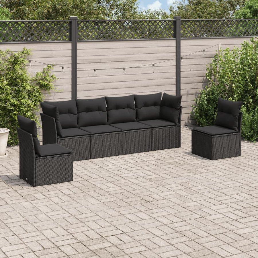 6-Delige Loungeset Met Kussens Poly Rattan Zwart