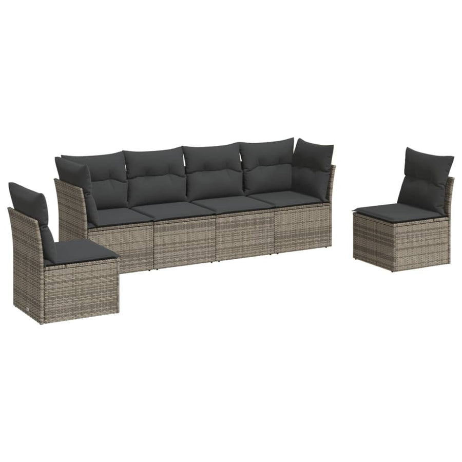 6-Delige Loungeset Met Kussens Poly Rattan Grijs