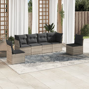Loungeset 6-delig poly rattan lichtgrijs