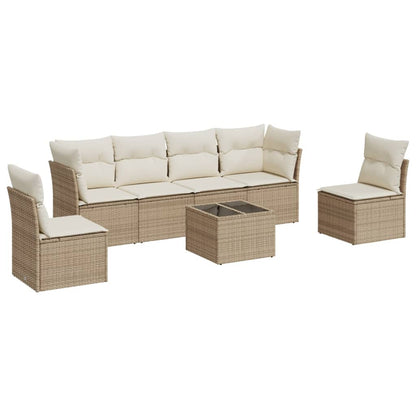 7-Delige Loungeset Met Kussens Poly Rattan Beige