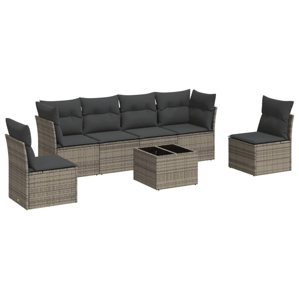7-Delige Loungeset Met Kussens Poly Rattan Grijs