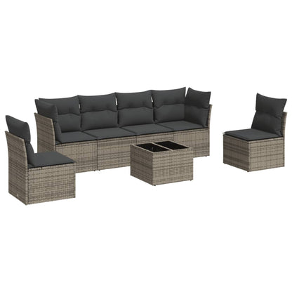 7-Delige Loungeset Met Kussens Poly Rattan Grijs