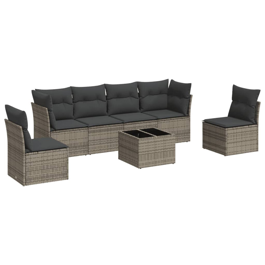 7-Delige Loungeset Met Kussens Poly Rattan Grijs
