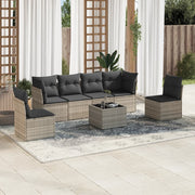 Loungeset 7-delig poly rattan lichtgrijs